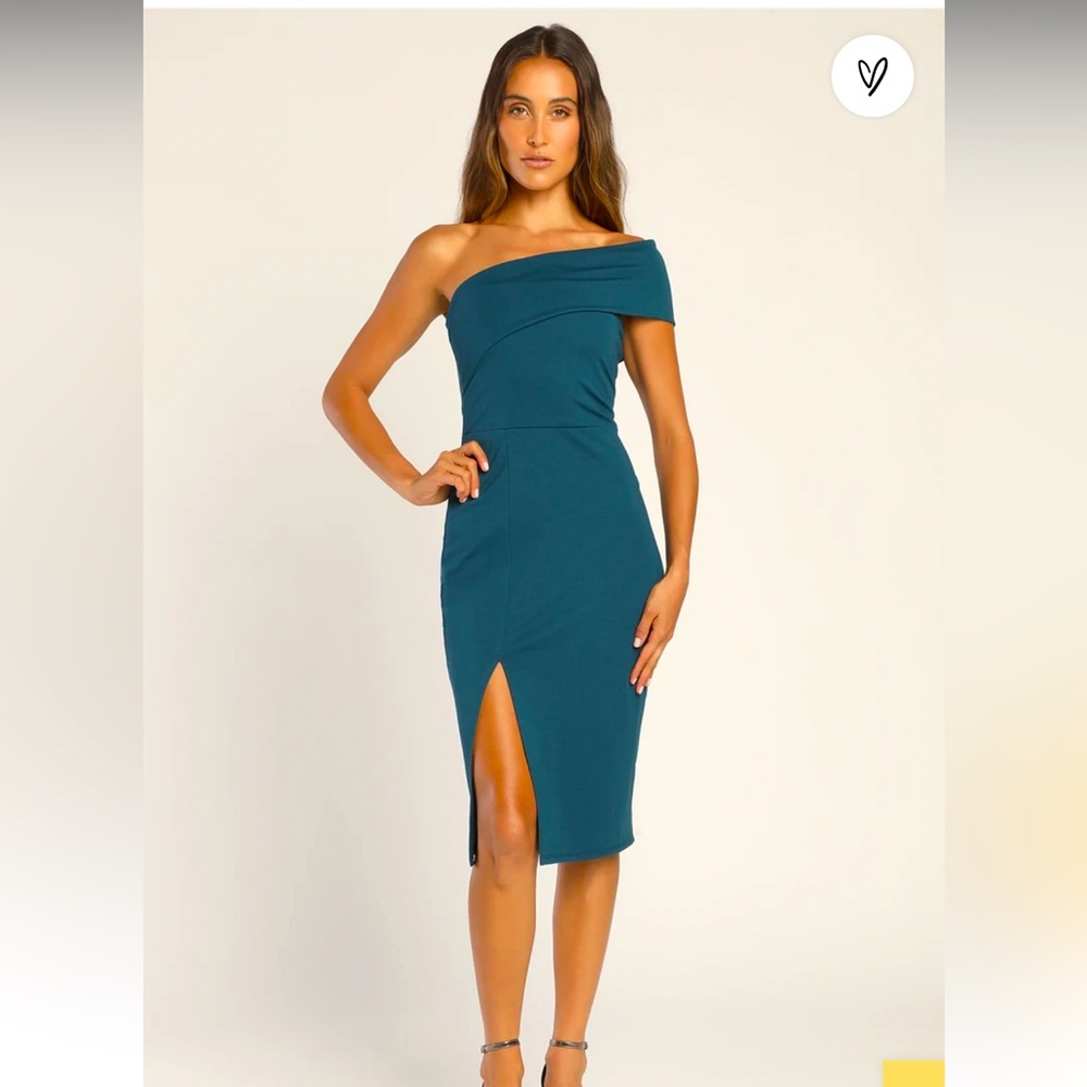 Lulus Transcend Time Teal One-Shoulder Bodycon Midi Dress